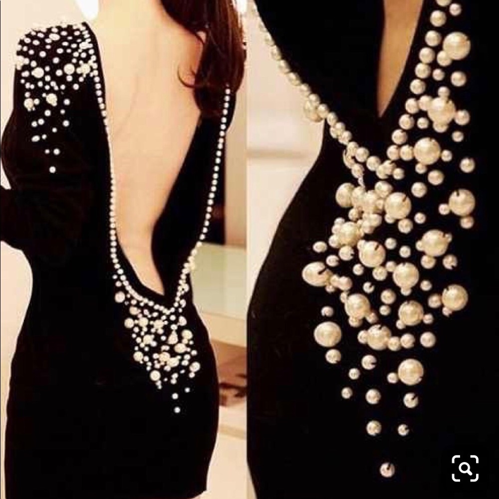 Black dress with pearls
